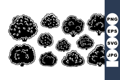 Black and white bush silhouettes with various shapes and Product Image 1
