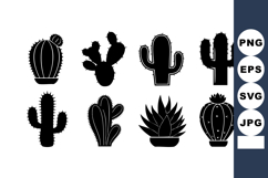 Black silhouette cactus variety vector illustration with dif Product Image 1