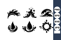 Water splash drops and wave shapes collection in black silho Product Image 1