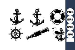 Nautical icons with anchor, ship wheel, telescope, Product Image 1