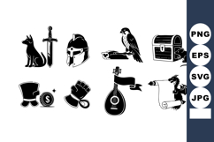 Medieval fantasy icons with dog sword helmet falcon Product Image 1