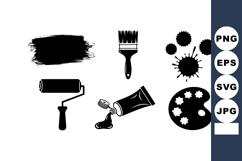 Black paint brush roller palette and paint tube vector illus Product Image 1