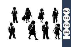 Silhouette children walking and standing with backpacks scho Product Image 1