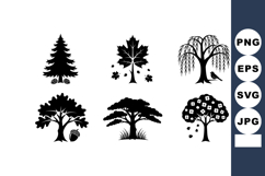 Six Black Silhouette Tree Vector Illustrations Showing Vario Product Image 1