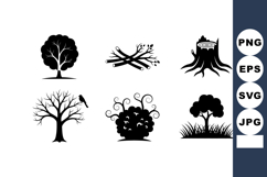 Tree silhouette collection with branches stump bush and gras Product Image 1