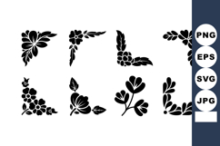 Floral corner design elements with black silhouette leaves a Product Image 1