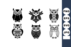 Stylized owl vector set with tribal and geometric patterns i Product Image 1