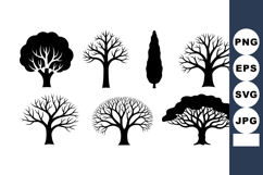 Black silhouette vector set of seven different tree shapes i Product Image 1