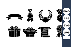 Award medals, ribbons, laurels, and gift boxes vector icons Product Image 1