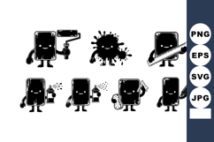 Cartoon mobile phone characters with virus and hygiene items Product Image 1