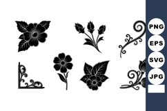 Black floral corner and branch vector illustrations with lea Product Image 1