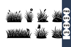 Various grass and wildflower silhouettes with rocks vector s Product Image 1
