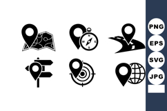 Location pins and navigation icons with map compass and Product Image 1