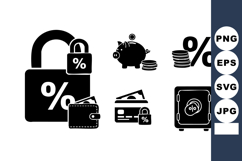 Financial discount and savings icons vector with piggy bank Product Image 1