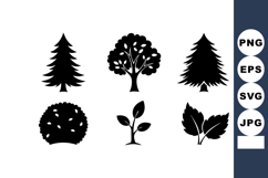 Tree silhouettes vector black pine oak bush leaf plant natur Product Image 1
