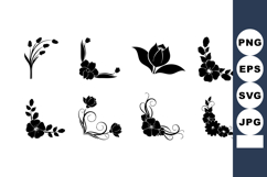 Floral corner decorative elements with black silhouette flow Product Image 1