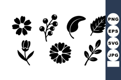 Collection of Black Silhouette Leaves and Flowers Vector Product Image 1