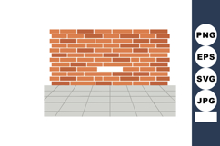 Brick wall with tiled floor vector illustration in red and g Product Image 1