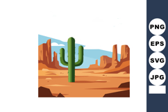 Cactus in Desert Landscape with Rocky Formations under Blue Product Image 1