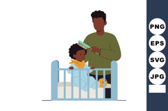 Father grooming child sitting in crib with comb in hand vect Product Image 1