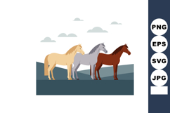 Three horses standing side by side in natural landscape with Product Image 1