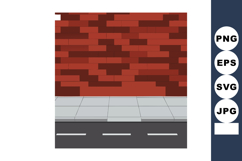 Red brick wall with sidewalk and asphalt road vector illustr Product Image 1