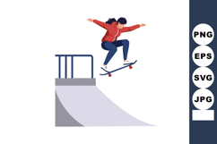 Female skateboarder performing jump trick on ramp in outdoor Product Image 1