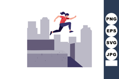 Woman jumping between buildings urban parkour cityscape acti Product Image 1