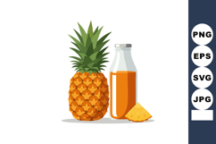 Pineapple fruit with orange juice bottle and slice vector il Product Image 1