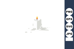 Burning candle with melted wax on white background minimal v Product Image 1