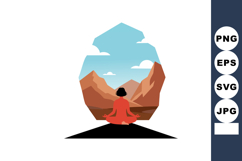 Person Meditating in Red Clothes Amid Mountain Landscape wit Product Image 1