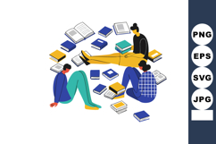 Group of people reading books surrounded by colorful books v Product Image 1