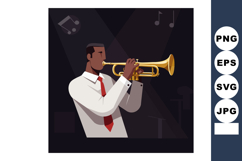 Jazz musician playing trumpet in white shirt and red tie on Product Image 1