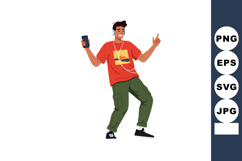 Young man dancing listening to music with headphones and sma Product Image 1
