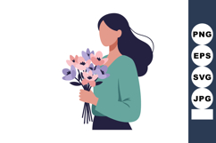 Woman holding bouquet of pink and purple flowers with long d Product Image 1