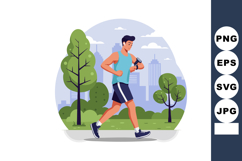 Man jogging in park with cityscape background healthy lifest Product Image 1