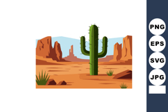 Saguaro cactus in desert landscape with red rock formations Product Image 1