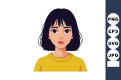 Young woman with black hair wearing yellow sweater portrait Product Image 1