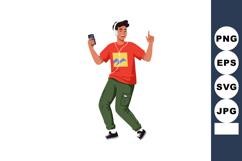 Young man dancing with headphones listening to music on smar Product Image 1
