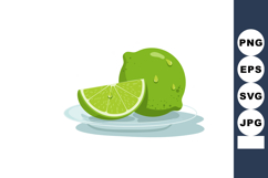 Fresh green lime fruit with sliced wedge on white plate vect Product Image 1