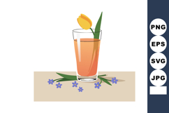 Glass of orange juice with yellow flower and green leaves de Product Image 1