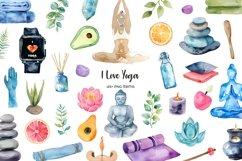 Watercolor yoga items clipart. Colorful yoga equipment Product Image 1