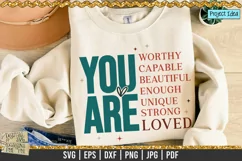 You are affirmations is a professional design that is ready to be cut with all major cutting machines. Sublimation, iron-on transfer and printing file formats also included.