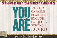 You are affirmations is a professional design that is ready to be cut with all major cutting machines. Sublimation, iron-on transfer and printing file formats also included.