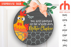you just knocked on the wrong door, mother clucker sign svg, farm hanger svg, welcome door sign svg, farmhouse sign dxf, round hanging sign svg, laser cut file, layered sign svg, western sign svg, quirky chicken sign svg, countryside sign svg