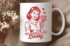 You Make Life Lovely SVG | Retro Woman with Flowers PNG Art Product Image 3