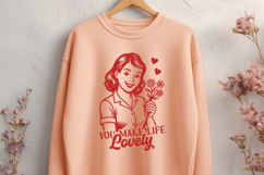 You Make Life Lovely SVG | Retro Woman with Flowers PNG Art Product Image 2