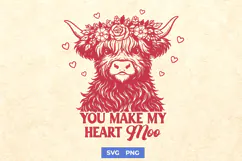 You Make My Heart Moo SVG | Cute Highland Cow Valentine PNG Product Image 1
