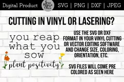 instructions for using this You Reap What You Sow garden quote digital file in svg or dxf format in vinyl cutting with Cricut or Silhouette or in lasering projects