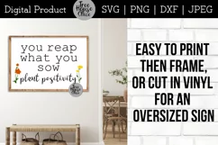 You Reap What You Sow Inspirational Gardening Quote Digital File shown in a large frame in a room.  Easy to print then frame, or cut in vinyl for an oversized sign. 